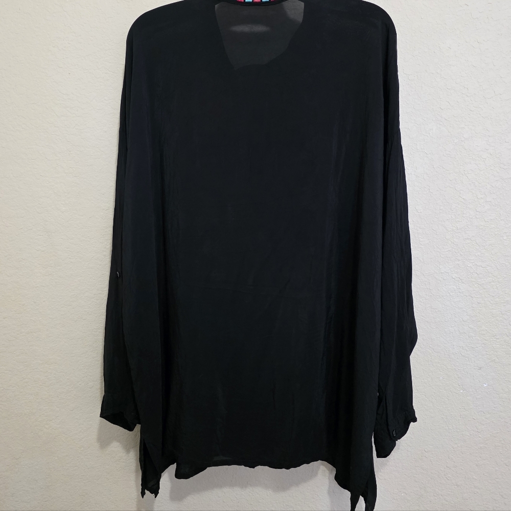 Johnny Was Embroidered Tunic Top Cupra Rayon Floral Hummingbird Feathers L - Picture 5 of 6